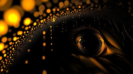 Poster - A volumetric view of the iris and pupil of a human eye. After a flash, rainbow lines scatter out of a bright white circle.