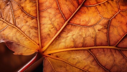 Aufkleber - Intricate Autumn Leaf Veins in Close-Up. Macro View of the Vibrant Golden and Rust Tones, Highlighting Nature's Detailed Patterns in Seasonal Transition for Texture, Design, or Seasonal Concepts