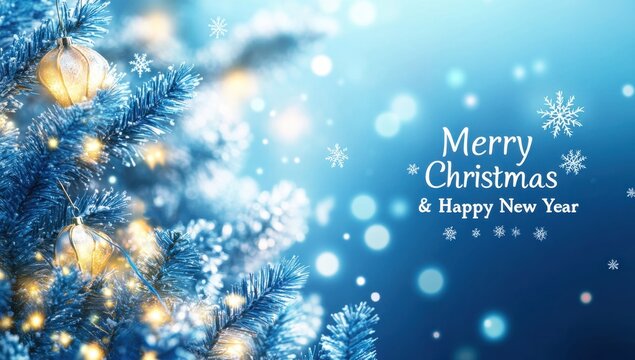 Christmas card design with a blue background, a starry sky, and snowflakes in the form of lanterns The text 