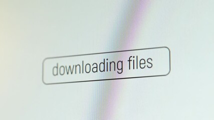 Poster - Downloading some files from the internet to computer. Successful download of files, download complete, screen on computer close up