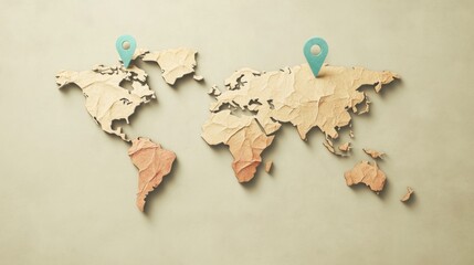 Aufkleber - A world map outline with pins highlights major travel destinations, inviting exploration and adventure across the globe. Generative AI
