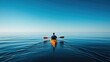 © KYR - A man paddles through the ocean in a bright orange kayak, gliding across calm waters under a clear blue sky, capturing the spirit of adventure