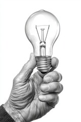 Poster - The abstract concept image shows a male holding a light bulb