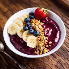 healthy homemade yogurt bowl with blueberry, granola, chia seeds, banana and chia seeds