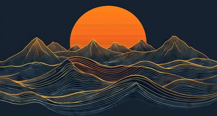 Poster - Abstract wireframe mountain background with modern science or technology elements. Illustration on a surface.