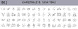 © Alex - Christmas line icons set with Holiday, Gifts, Decorations, Santa Claus, Garlands, Snowflake, Lights and more. Editable Stroke