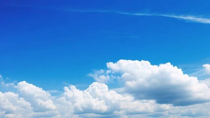 Poster - Azure Serenity: A breathtaking panoramic view of a vibrant blue sky adorned with fluffy white cumulus clouds, evoking a sense of peace and tranquility.