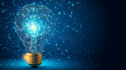Poster - Global cryptocurrency blockchain business banner concept. Polygon light bulb symbolizing inspiration, innovation, invention and creative thinking.
