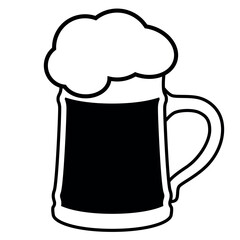 Wall Mural - beer stein mug, black and white vector illustration of glass of beer with beer head