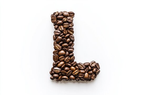 Coffee Bean Letter L. Novel Hot Drink Font Design with Brown Beans