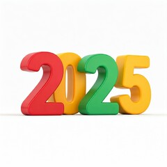 Year 2025 in multiple bright colors isolated on white background. 