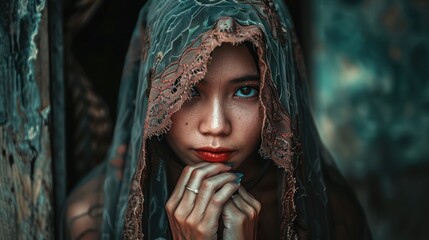 Close-Up Portrait of a Woman in a Veil