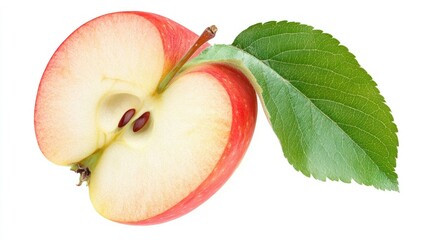 Wall Mural - Vibrant Red Apple Slice on White Background - Fresh and Juicy Fruit Detail