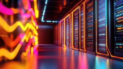 Poster - Modern Server Racks in a High-Tech Data Center