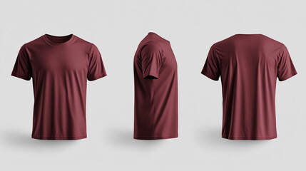 Poster - Burgundy T Shirt Mockup  Front  Side  Back View