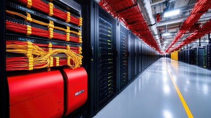 Poster - Organized Data Center Interior with Cables and Servers