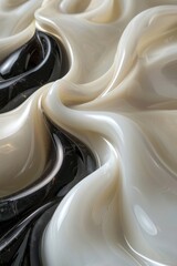 Aufkleber - Smooth, flowing patterns of black and white material create a mesmerizing abstract design. The interplay of colors and textures evokes a sense of calm and modern elegance.