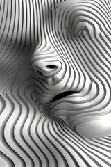 Aufkleber - A detailed view of a face emerges from flowing, wavy lines creating an abstract texture. The monochromatic design highlights the contours and expressions, emphasizing depth and dimension.
