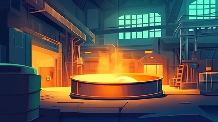 Poster - Industrial Factory Interior with Molten Metal.