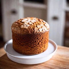 Wall Mural - rustic cake, with the cake in sharp focus and the surrounding kitchen setting and background gently blurred, highlighting the homemade charm of the cake