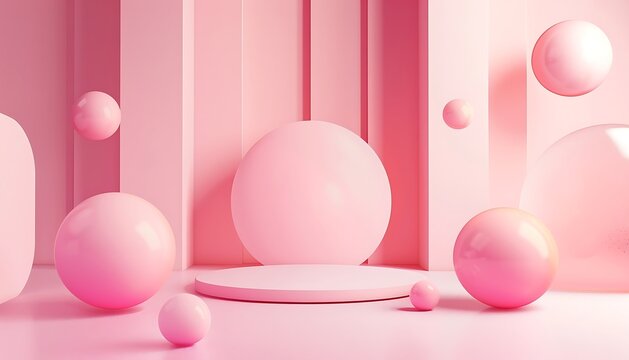 Abstract minimal scene with geometric forms. Pink background. 3d render