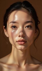 Wall Mural - Portrait young woman flawless skin natural makeup face