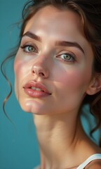 Wall Mural - Portrait young woman flawless skin natural makeup face