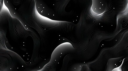 Poster - Abstract black background with white glowing lines and dots.