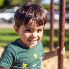 little boy with big eyes smiling