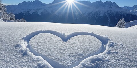 A heart is drawn on a snow. 