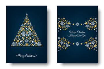 Wall Mural - Merry Christmas greeting card on blue background.