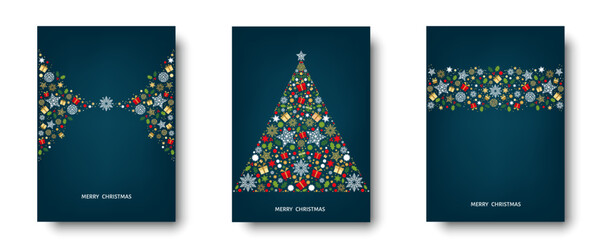 Wall Mural - Merry Christmas greeting card on blue background.