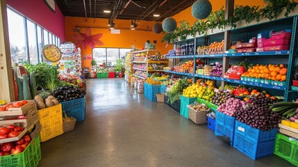 A well-stocked produce aisle in a local grocery store.