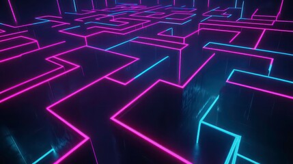 Poster - A 3D rendering of a neon pink and blue maze.