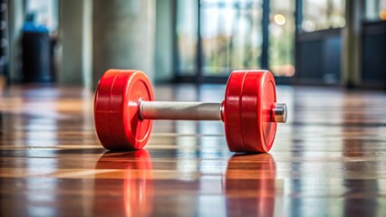 Wall Mural - Red dumbbell on gym floor panorama