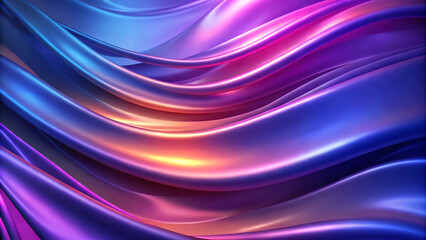 Leinwandbilder - Holographic fabric in motion, captured in a 3D abstract visualization. 3d render, abstract wavy liquid background, ultraviolet holographic foil, petrol surface, pink blue iridescent texture, ripples. 