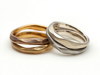 A couple of gold and silver rings on a white background