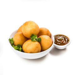 Wall Mural - potatoes balls snack in a bowl with chutney.