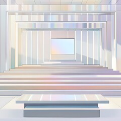 Poster - Modern minimalist architecture with a glass facade, steps, and a platform.