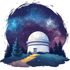 Sticker - Observatory Under a Starry Night Sky.