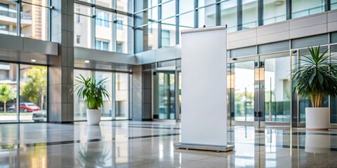 Blank Roll Up Banner in Modern Lobby, Modern , Interior Design