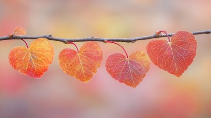 Aufkleber - Autumn Leaves on a Branch Against a Soft Background