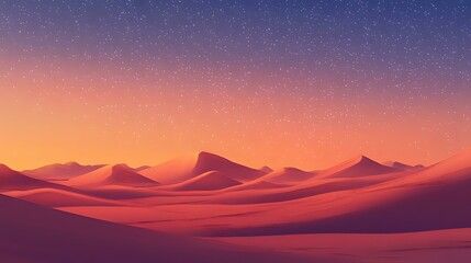 Wall Mural - calm desert landscape at dusk with soft orange and pink hues, sand dunes stretching into the distanc