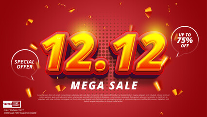 Aufkleber - 12.12 mega sale advertising poster template design vector with 3d editable text effect 