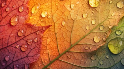 Aufkleber - Colorful Leaves with Water Drops in Autumn Light