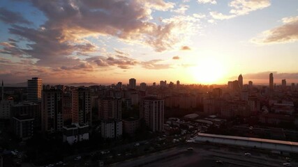 Wall Mural - Atasehir District in Istanbul, Turkey. Ataşehir is a modern district with skyscrapers. Atasehir is in the Anatolian part of Istanbul. Drone shot.