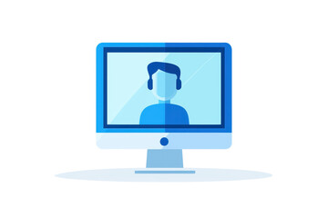 Poster - Illustration of a person on a computer screen, representing virtual communication and online presence in a digital world.
