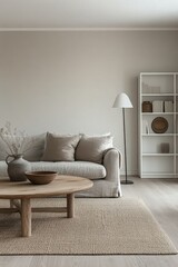 Poster - Minimalist living room with neutral colors and natural decor in a cozy urban apartment