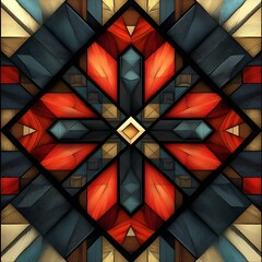 Poster - Geometric floral abstract design colorful symmetrical pattern vibrant decorative image