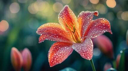 Poster - Vibrant Flower with Dew on Petals at Sunrise